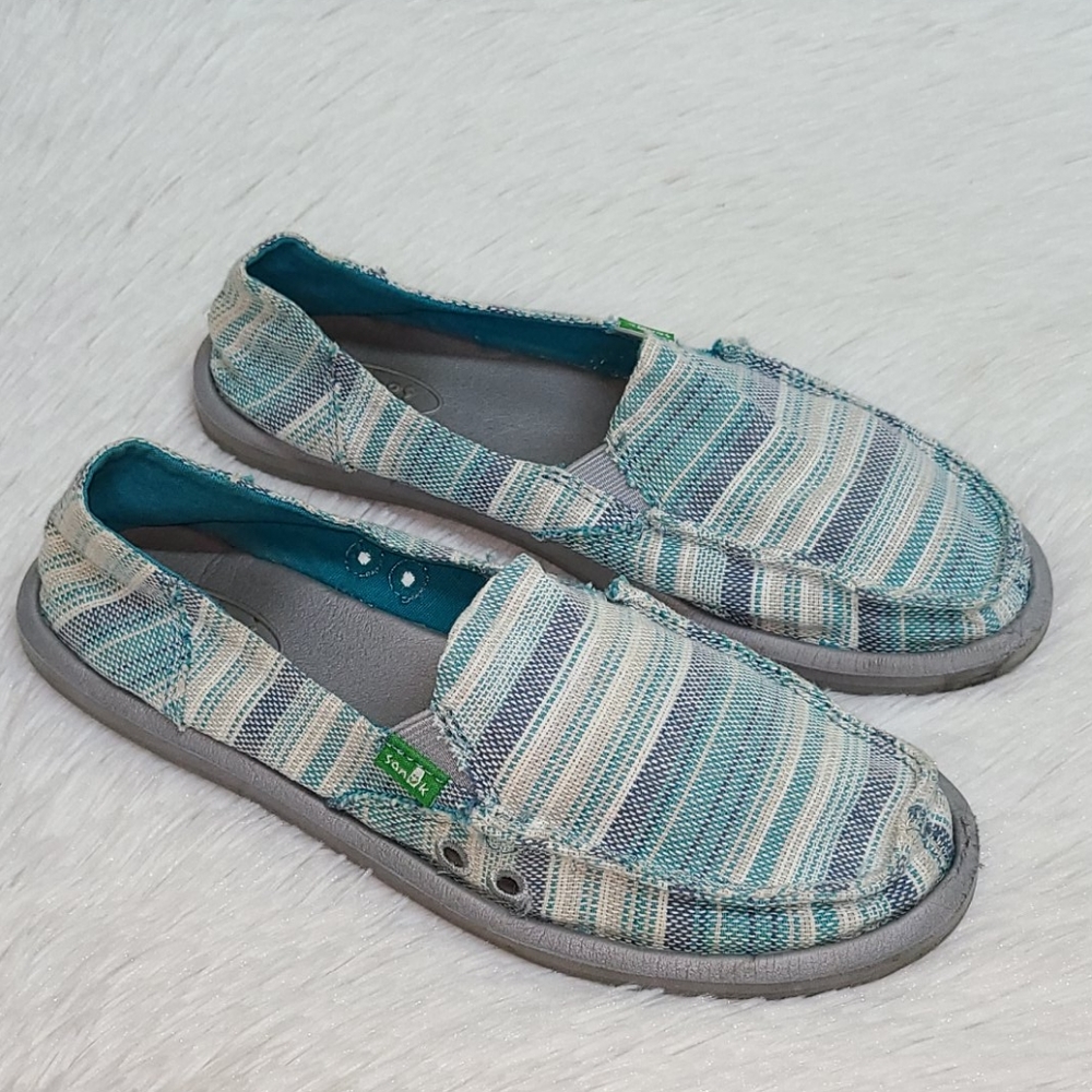 Sanuk Donna Blanket Blue Striped Loafer Shoes 7